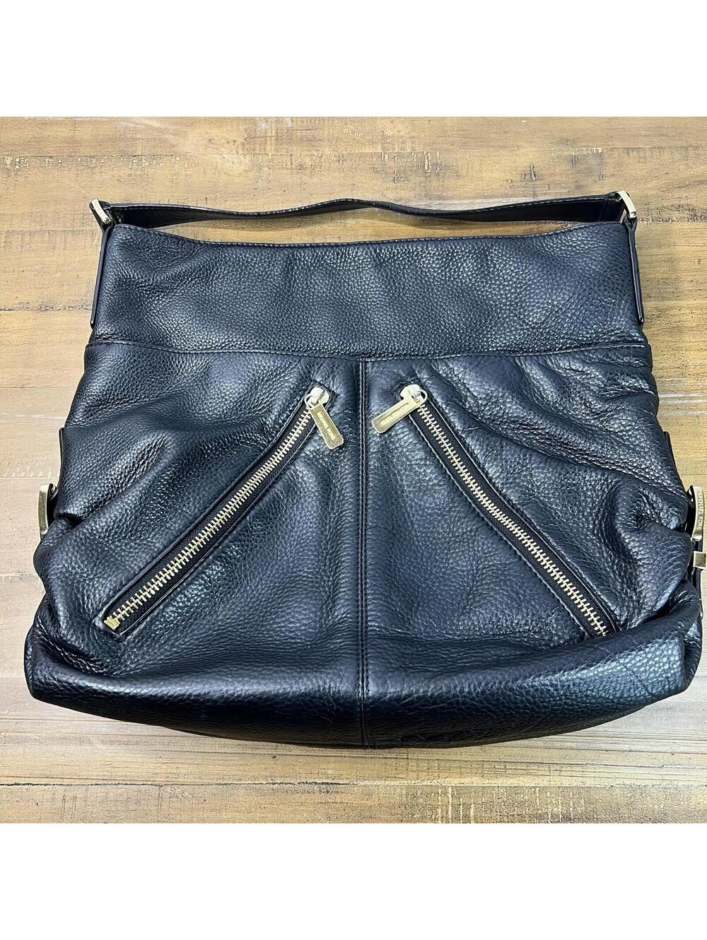 Michael Kors MK Portland Black Pebbled Leather Hobo Tote Shoulder Bag Purse